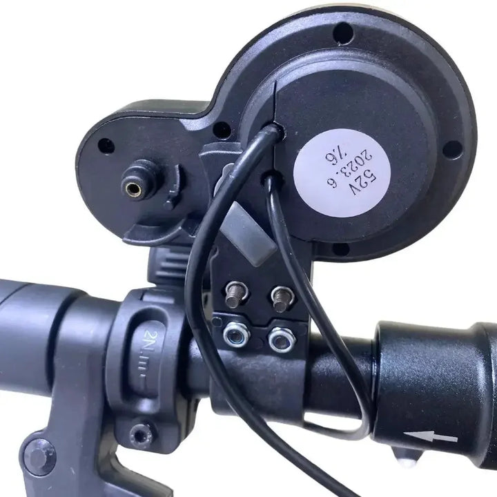 Rear view of OEM 48V EMOVE Touring display showing waterproof connector and mounting bracket.
