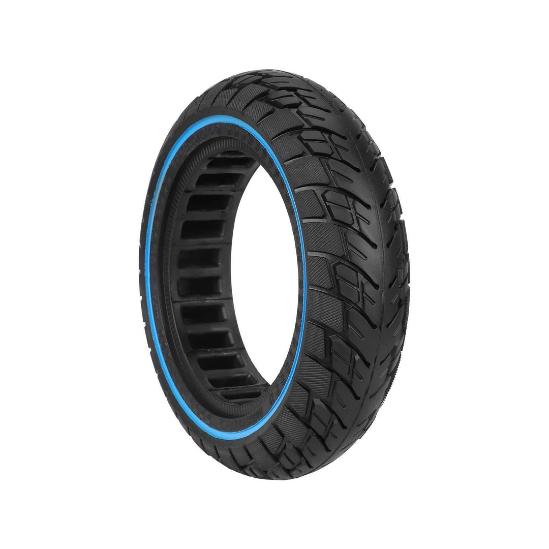 Angled view of ULIP 10x2.5 airless scooter tyre with blue ring and internal cavities