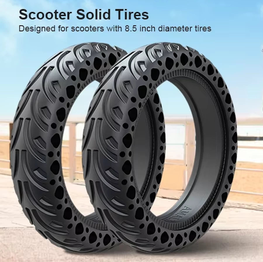 Close-up of the Tread pattern and diamond shock absorption holes of the 8.5x2 Solid Honeycomb Tyre puncture-proof design