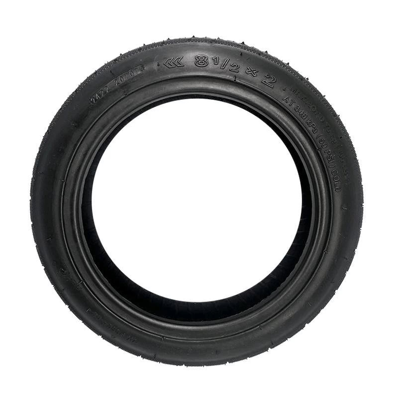Side profile of 8.5x2 YuanXing scooter tyre showing tyre wall markings, including sizing and directional fitment arrow