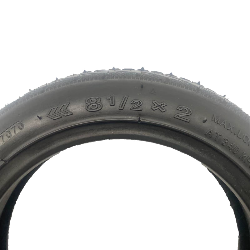 Close up of 8.5x2 size marking on YuanXing scooter tyre sidewall