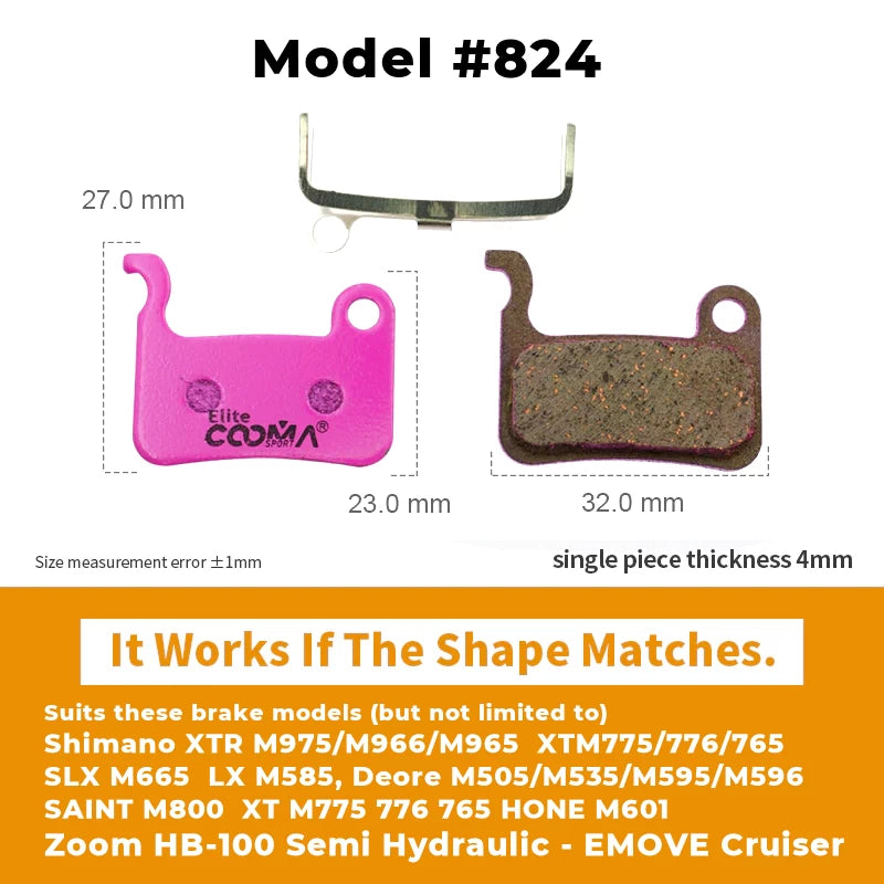 Model 824 Ceramic Brake Pads for EMOVE Cruiser, Roadrunner, and Xiaomi M365 electric scooters, ideal for high performance braking.