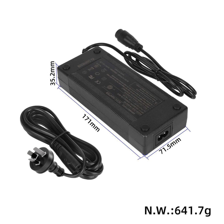 Dimensions of the original 83V 1.4A charger for Dualtron Ultra 2 electric scooter measuring 171 × 71.5 × 35.2mm.