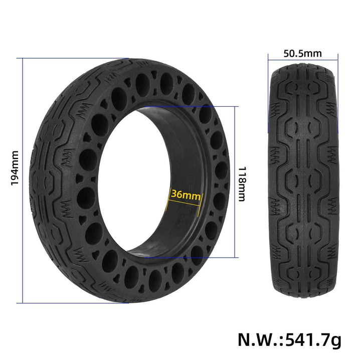 Tyre dimensions showing 194 mm outside diameter, 118 mm inner diameter, 50.5 mm width and 36 mm slot