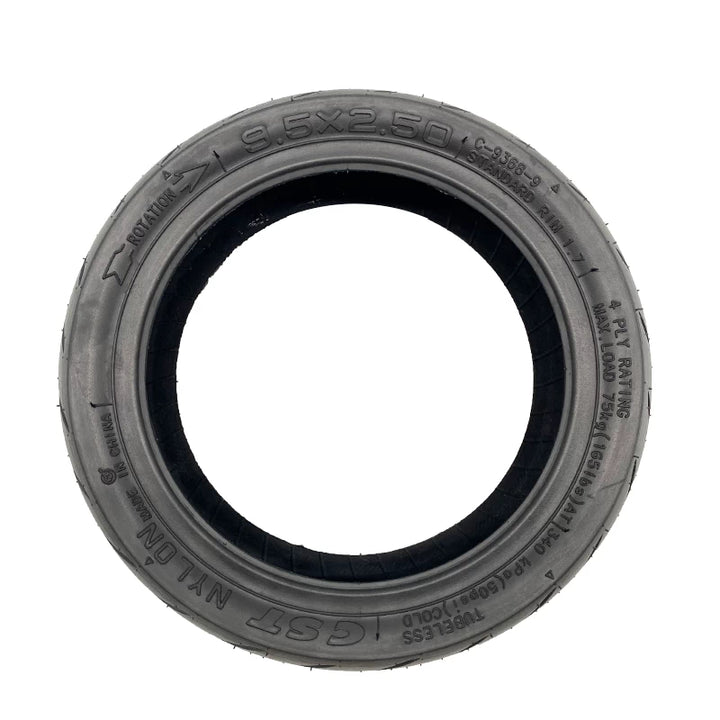 Side profile CST 9.5x2.50 tubeless DuraGel tyre for NIU KQi3, showing specifications  and directional fitment arrow