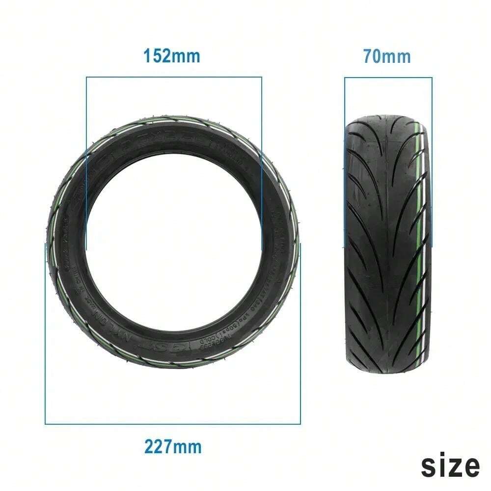 Diagram showing the dimensions of the CST 9.5x2.50 Tubeless Tyre, measured at 227mm outer diameter, 152mm inside diameter and 70mm width.