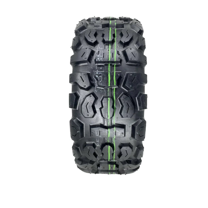 Front on view of the off-road tread pattern of the 90/65-6.5 11 inch off road self-healing scooter tyre.