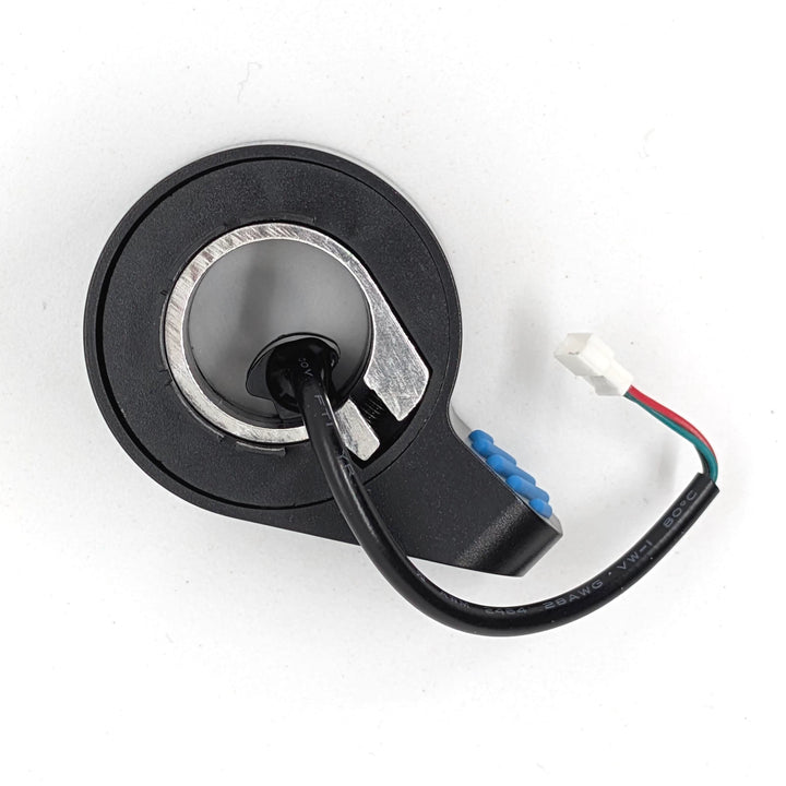 Side view of Ninebot ES series accelerator throttle showing handlebar mounting ring and wiring