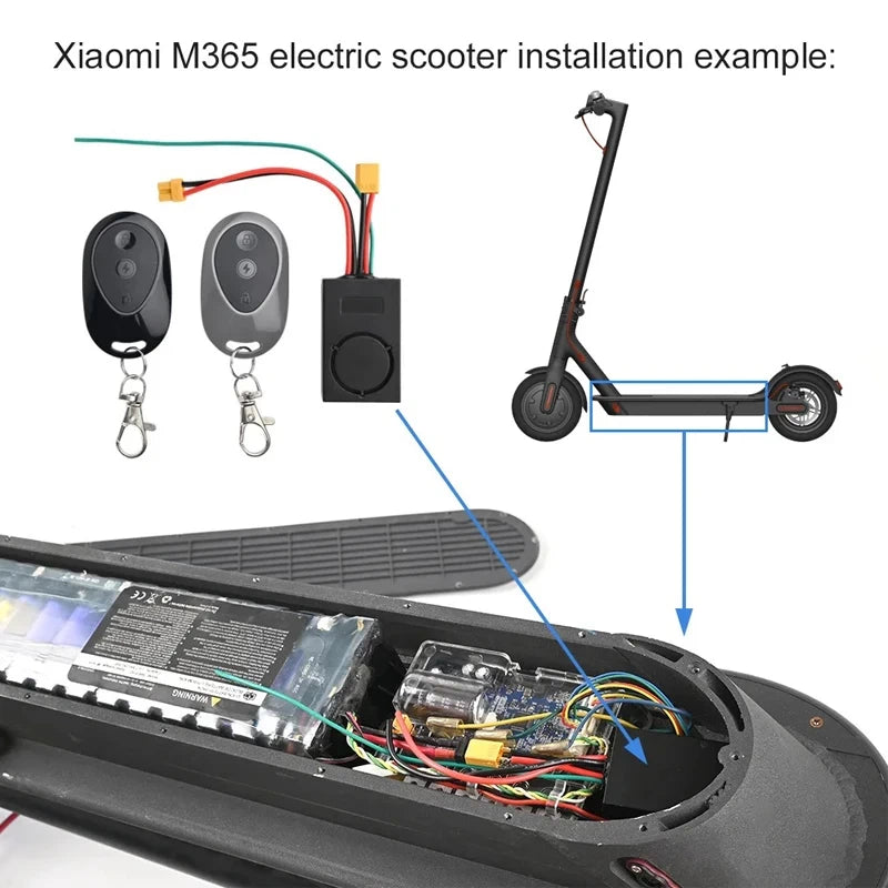 Installation example of the alarm on the Xiaomi M365