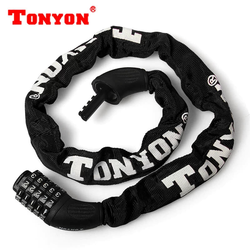 900mm long Anti-Theft Tonyon Chain Lock with 5-digit combination lock, to protect your ride.