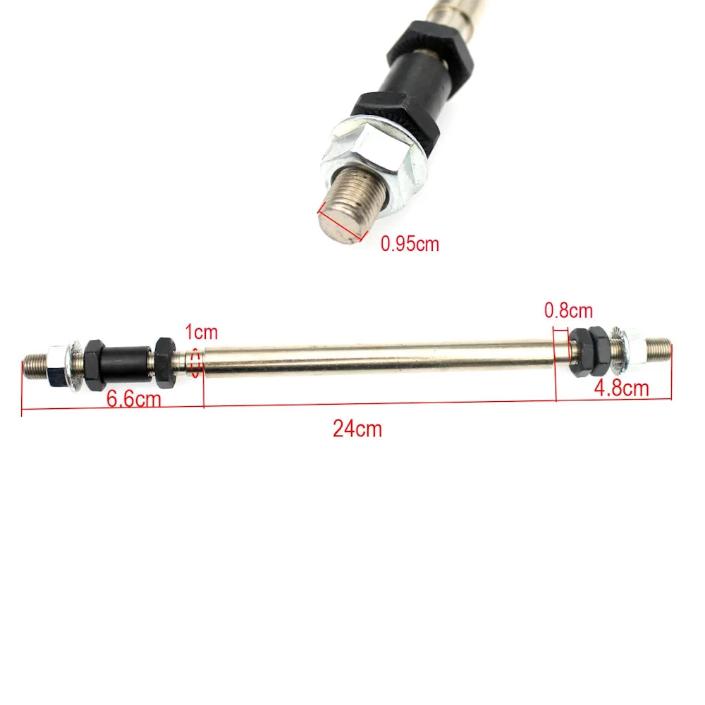 Technical diagram of 240mm axle with measurement details for fitment.
