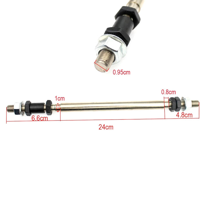 Technical diagram of 240mm axle with measurement details for fitment.