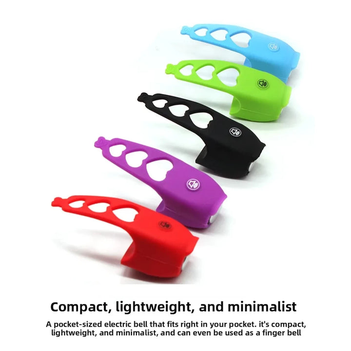 lineup of colourful waterproof electric bells with feature text overlay.