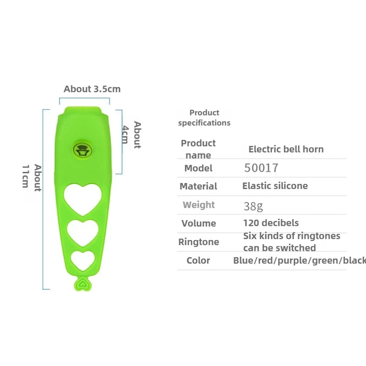 green bell with dimensions and product specifications listed alongside.