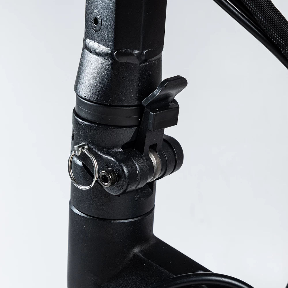 Close-up of the locking mechanism on Bexly Blackhawk Pro, showcasing durable build quality for secure folding and enhanced portability.