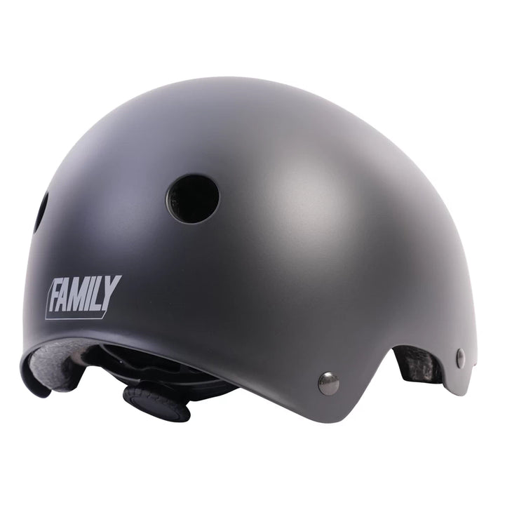 Family BMX Helmet in matte black with rear view showing ventilation holes, providing a sleek design and maximum airflow.