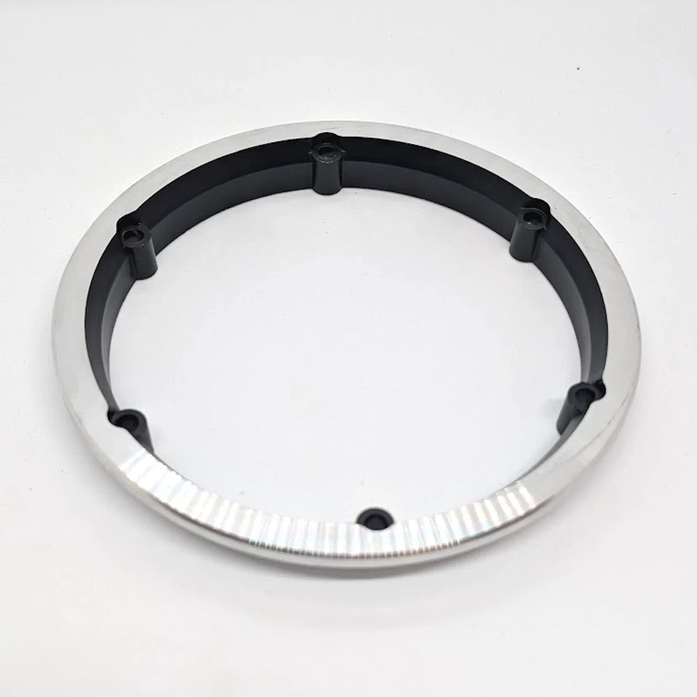 Side view of aluminium motor hub rim replacement showing split rim design