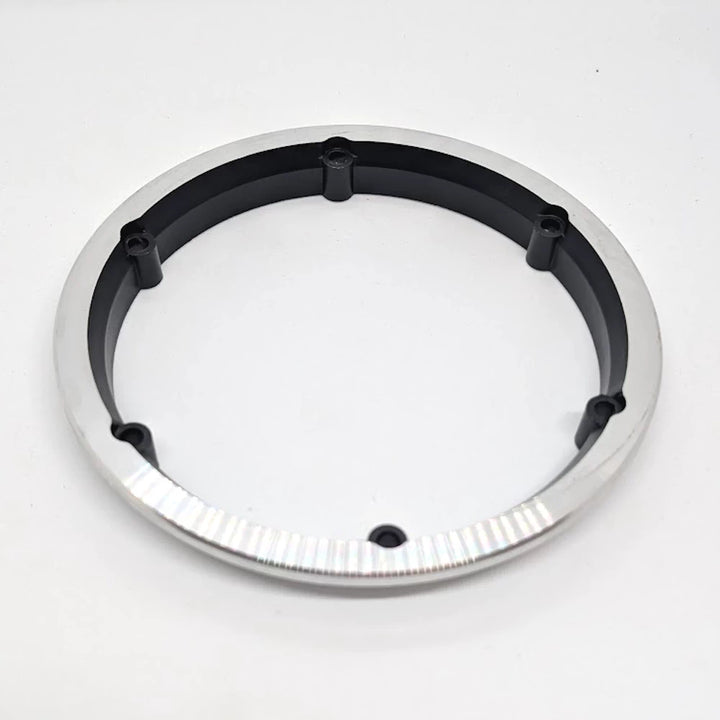 Side view of aluminium motor hub rim replacement showing split rim design