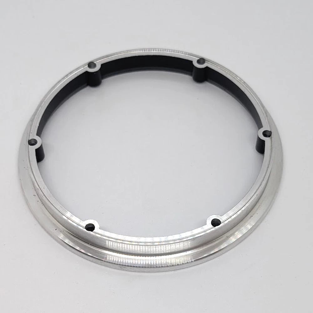 Mid-angle rear view of motor hub rim showing bolt spacing and depth of mounting holes.