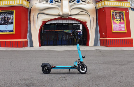 EMOVE Cruiser S in Tiffany Blue, at Luna Park, St Kilda