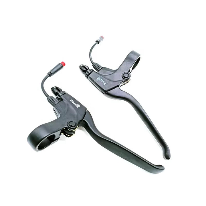 Pair of Wuxing brake levers with red 2-pin waterproof connectors for Kugoo M4, G2 Pro, and G-Booster