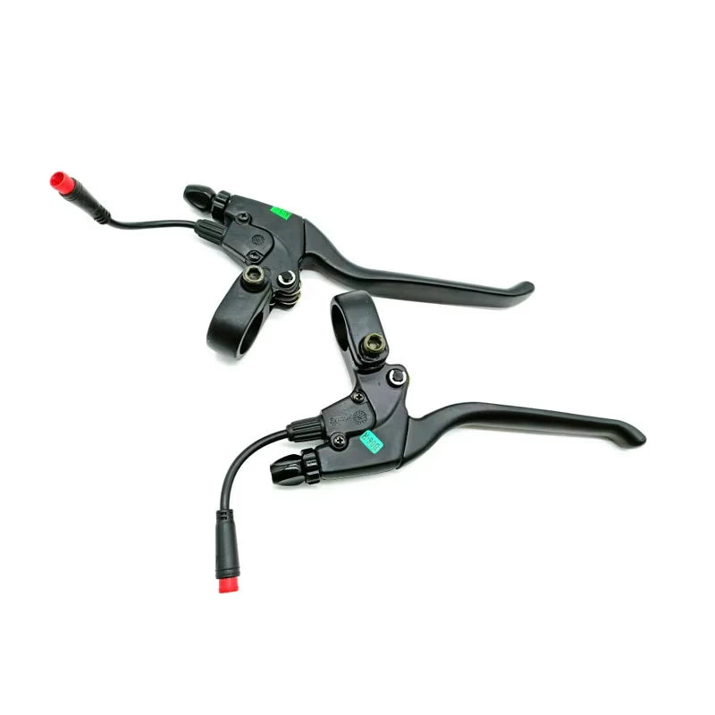 Angled view of brake levers highlighting cable and plug detail