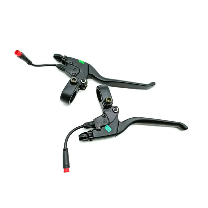 Angled view of brake levers highlighting cable and plug detail