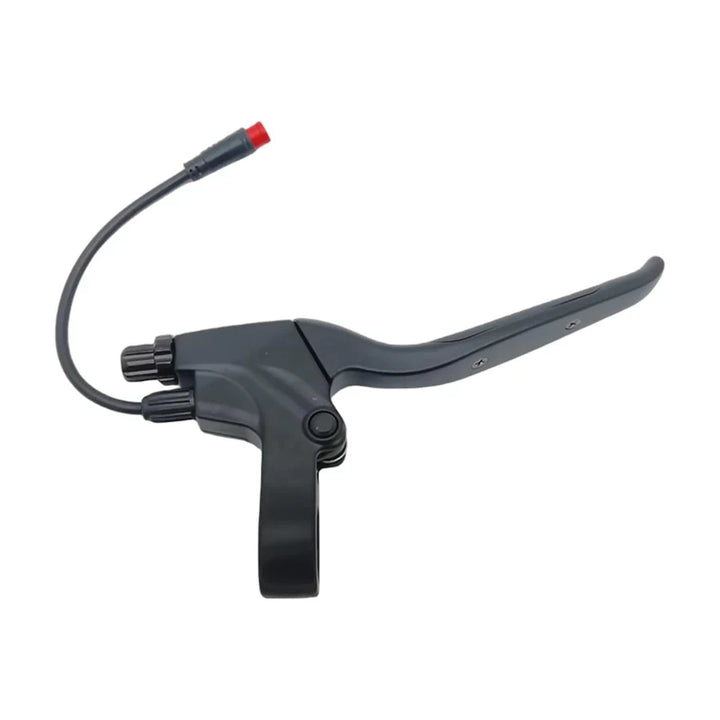 Right brake lever showing red 2-pin male Julet connector and rubber finger pad