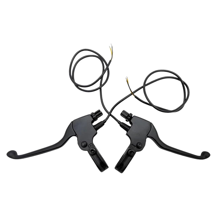 Detailed view of a pair of mechanical brake levers with wiring for Bexly and Zero scooters.