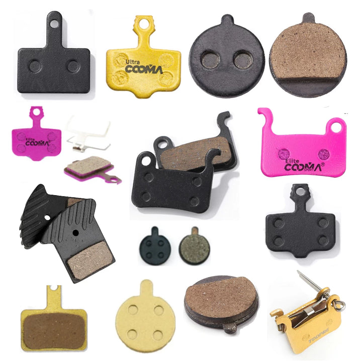 Montage of the Disc Brake Pads available at EcoMotion, including resin, ceramic and full metal compounds, providing riders with a wide choice to suit their individual requirements.