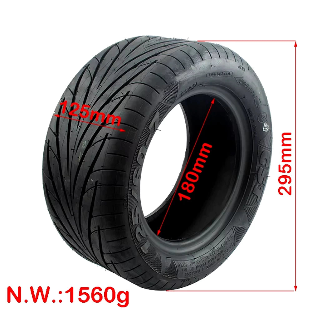 Dimensions of CST 125/60-7 tubeless tyre showing 295mm diameter, 180mm internal diameter and 125mm width