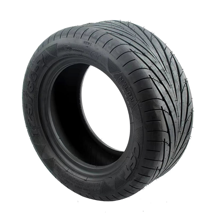 Angled side profile view of genuine CST 125/60-7 tubeless tyre for high-performance electric scooters and electric unicycles