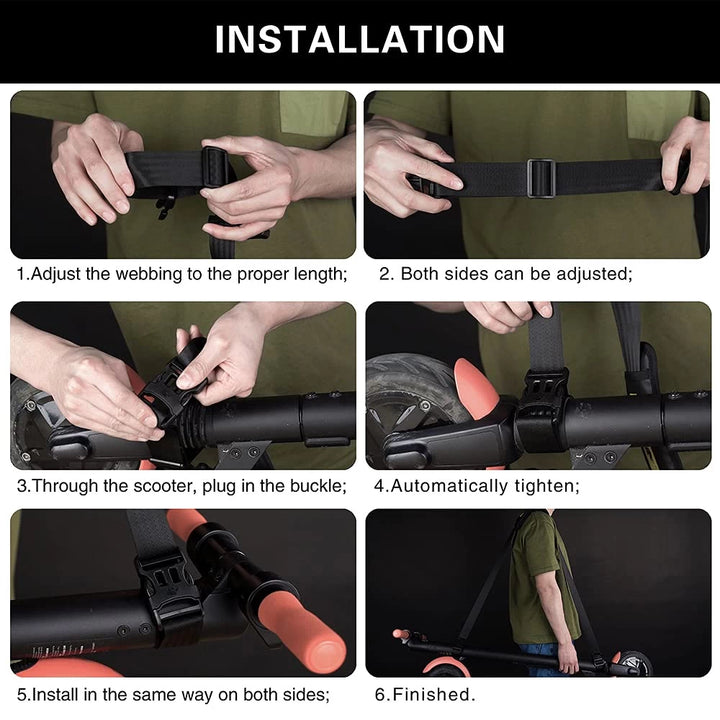 Step-by-step installation guide for attaching a shoulder carry strap to an electric scooter - quick and easy setup, EcoMotion.com.au