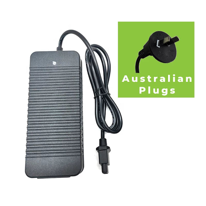Top view of 53.5V 2A charger for NIU KQi2 and KQi3, with Australian Plug