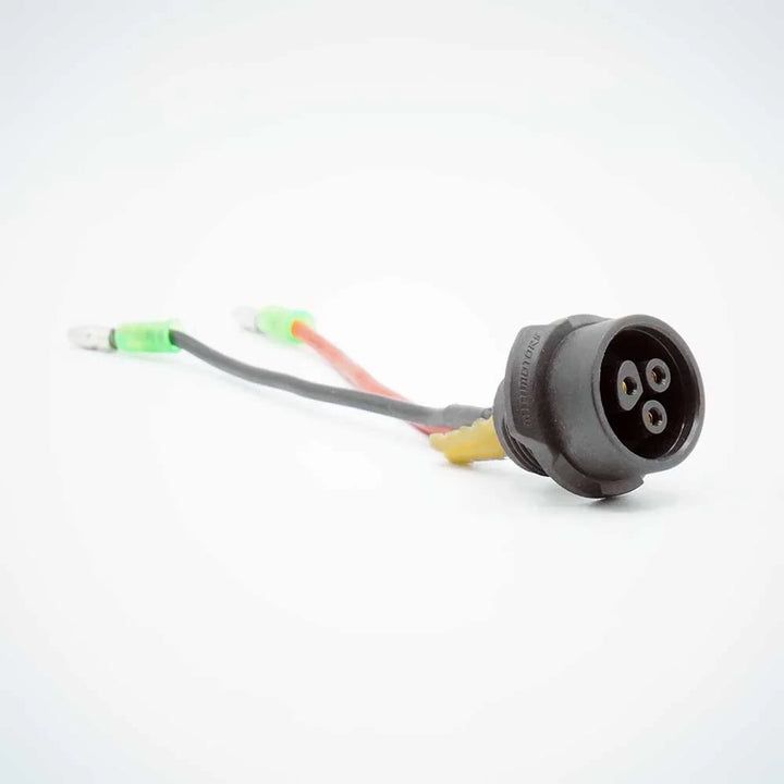 Dualtron Mini LP16 3-Pin charging port with red and black wiring and bullet connectors.