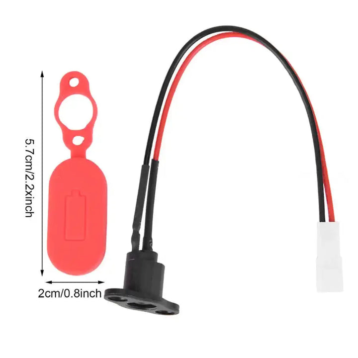 Xiaomi M365 electric scooter charging port with waterproof silicone cover dimensions, 5.7cm x 2cm