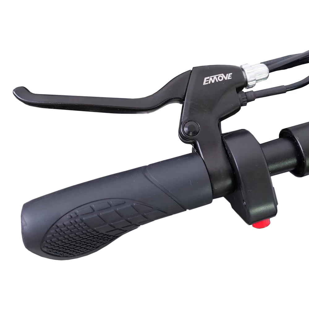 Side view of the left/Rear EMOVE Cruiser brake lever, showcasing ergonomic grip design and quality brake mechanism.