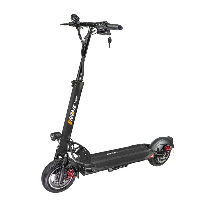 EMOVE Cruiser S electric scooter in black, featuring a robust frame, high-performance suspension, and ergonomic design. Available now at EcoMotion.com.au.