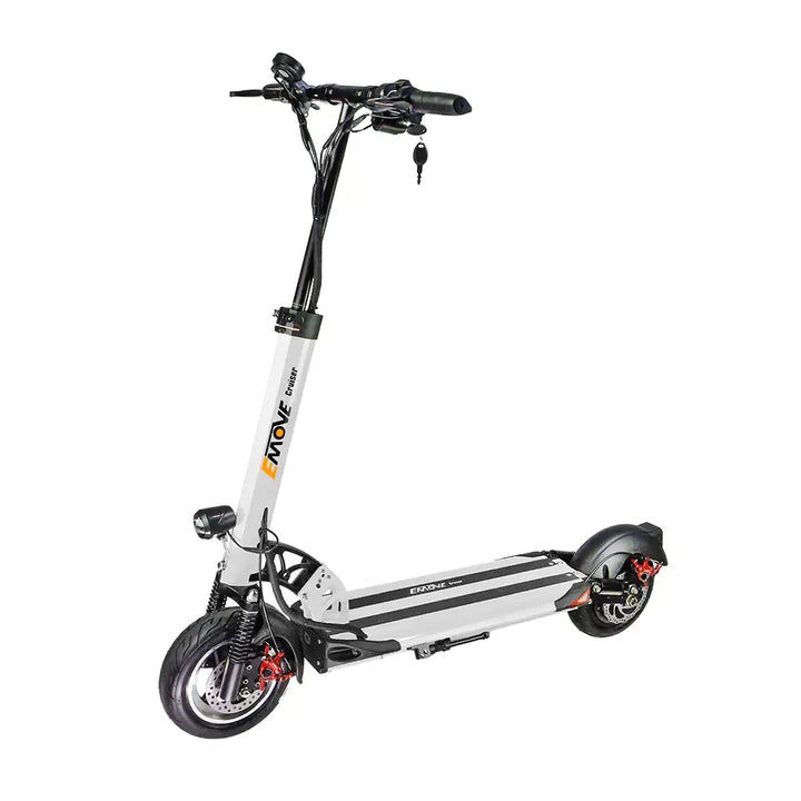 EMOVE Cruiser S electric scooter in white, featuring a sleek design and long-range battery. Available now at EcoMotion.com.au