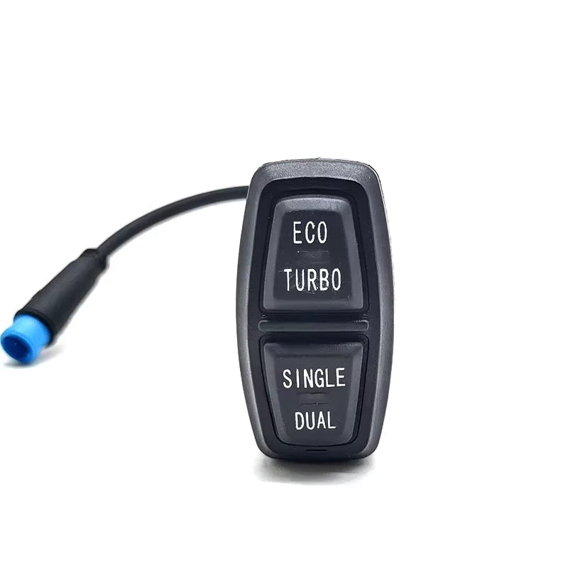 ECO/TURBO and SINGLE/DUAL buttons with visible mount and waterproof 4-Pin Male Julet connector.
