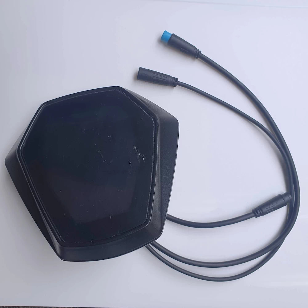 Replacement Hex Diamond LCD display for Bexly Blackhawk and Apollo Phantom V2 electric scooters, featuring a sleek black design and three plug and play cable connectors for easy installation.