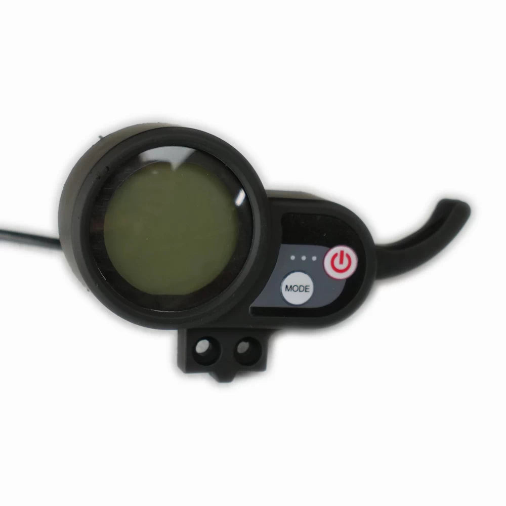 Overview of the trigger throttle and display without the mounting bracket, showcasing the plug-and-play design for the EMOVE Touring.