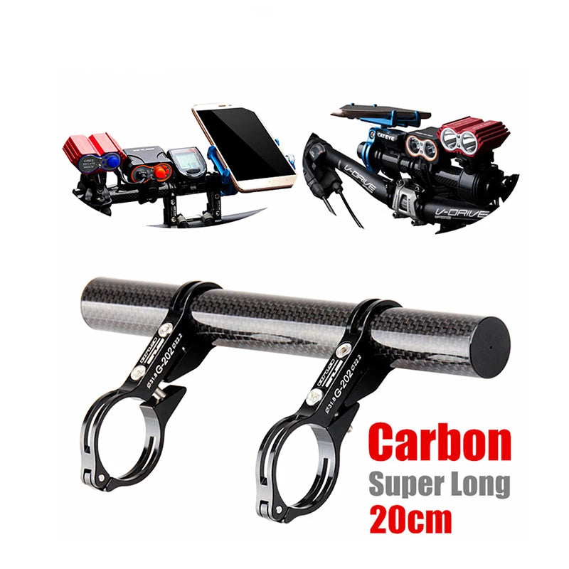 GUB carbon-fibre handlebar extender with 202mm length for versatile use.