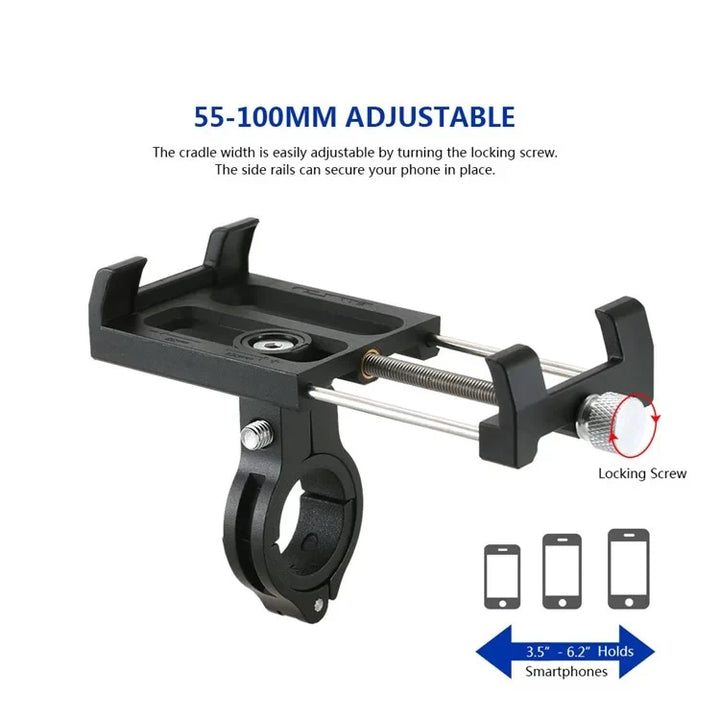 Dimensional diagram of GUB Plus 3 phone mount showing width adjustments (55-100mm).