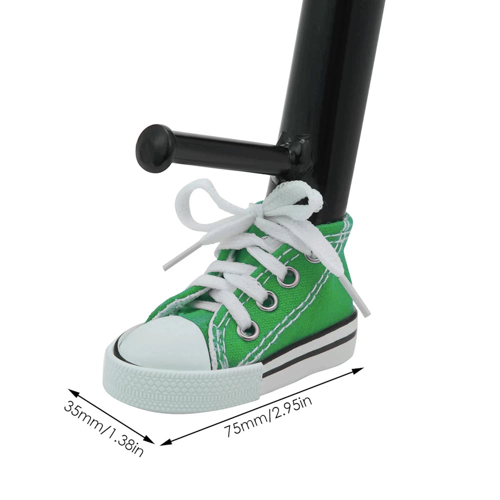 Green canvas kickstand shoe cover fitted to a kickstand, showing 35mm by 75mm dimensions.