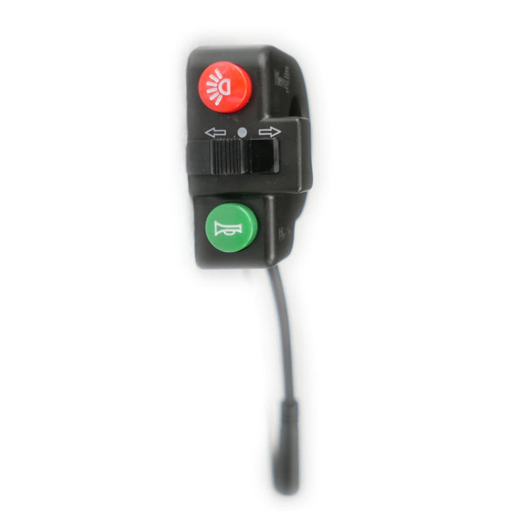 Front view of EMOVE Cruiser horn, light, and turn-signal button switch for electric scooter.