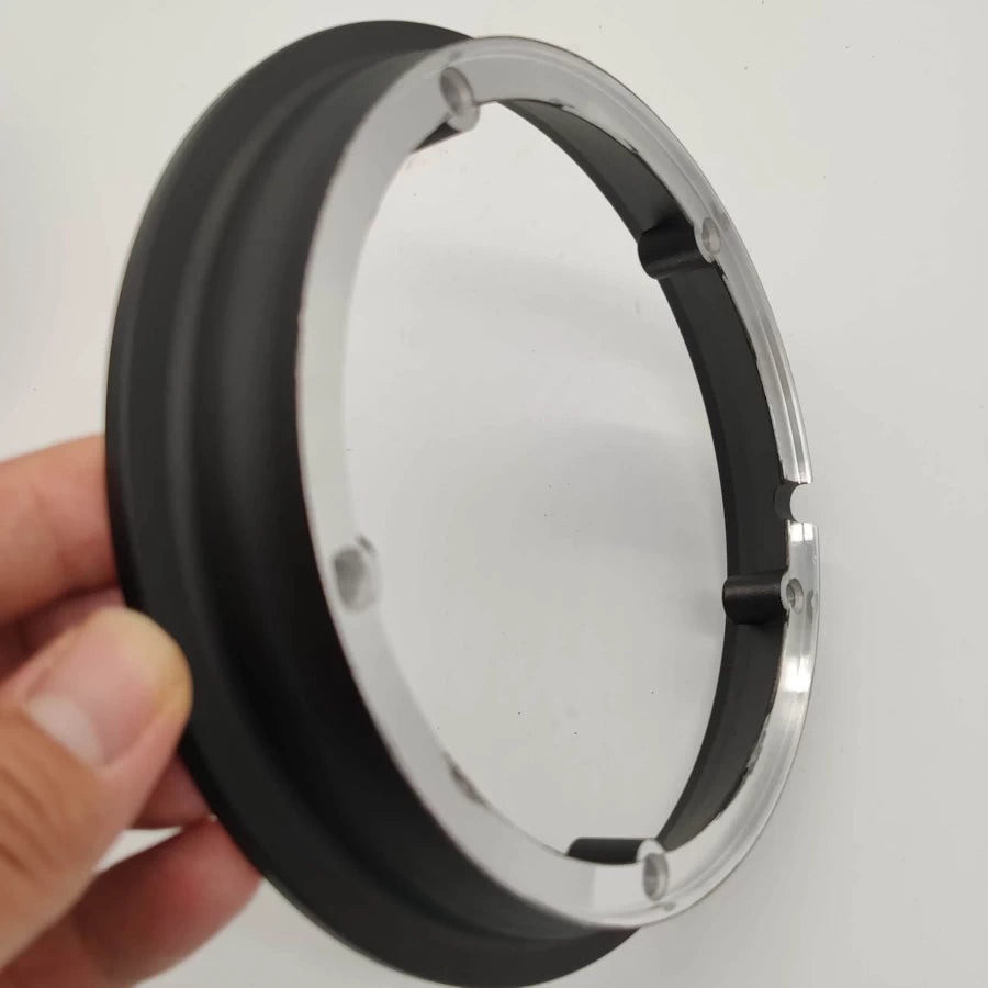 Side profile of 5-hole Speedway 3-4 hub rim in black and silver alloy.