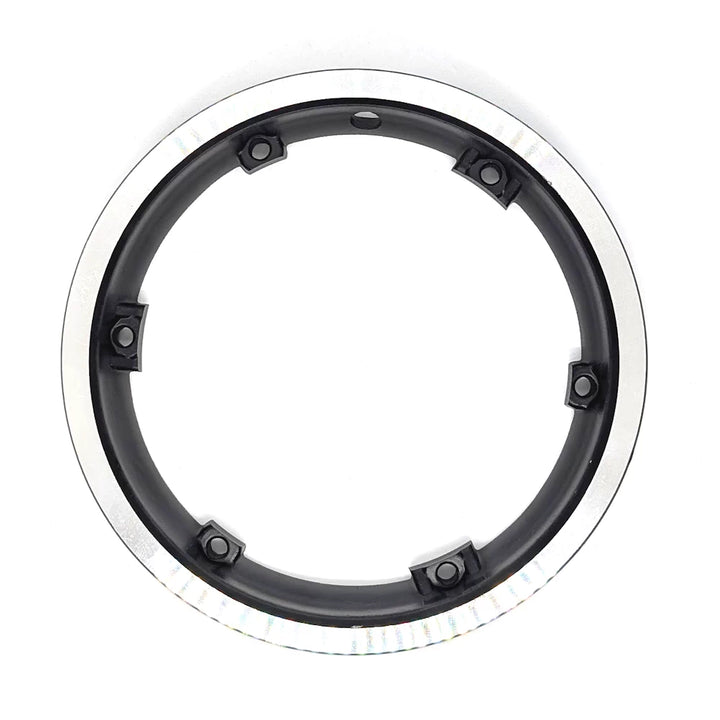 Front view of LGSDDM detachable motor hub rim showing six mounting slots and polished alloy edge.