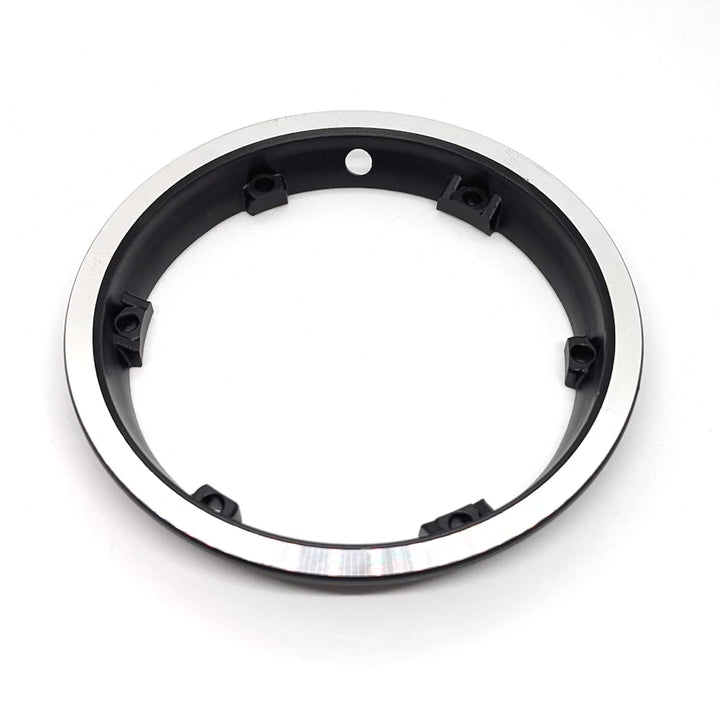 Polished silver edge hub rim viewed from front angle, with inner tube valve hole.