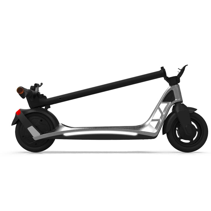 ION electric scooter in a folded position, displaying its compact size for easy transport and storage.